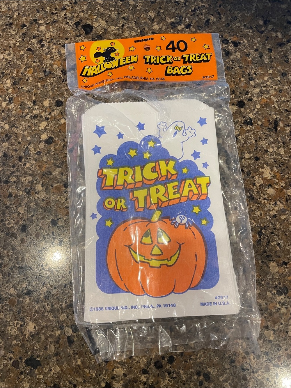 Vintage 1988 Unique Ind Halloween Trick or Treat Favor Bags Orange and Blue 13